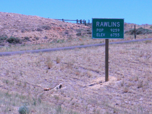 The sign for Rawlins, Wyoming.